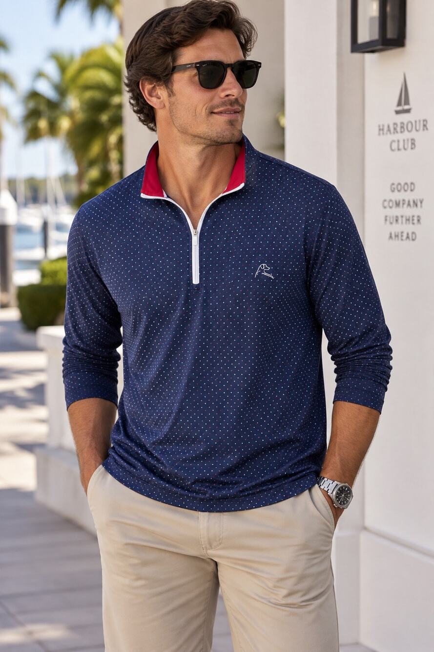 Rhoback Micro-Dot Performance Quarter-Zip Pullover Sweatshirt Navy Men's XXL